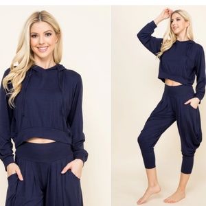 Kooniez Cropped Hoodie - Navy Blue Size XS